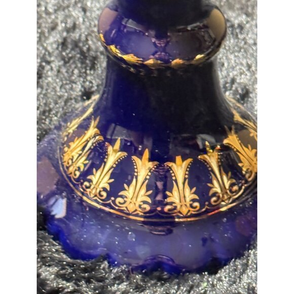 Vintage Lemonge France Hand-Painted Cobult Blue & Gold Porcelain Candle Holder - Picture 6 of 9